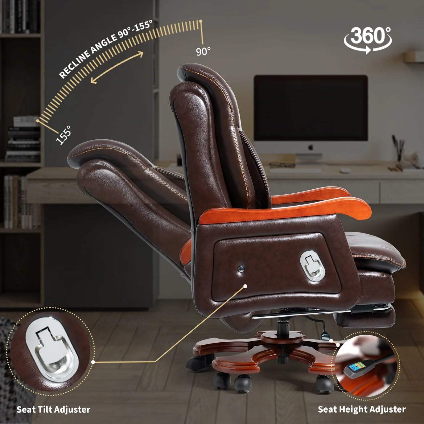 Luxury Ergonomic Swivel Office Chair with armrests and Rollers Black