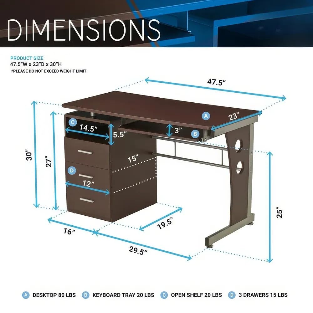 Eleganter Schreibtisch in Schokoladenoptik mit viel Stauraum und robustem Design