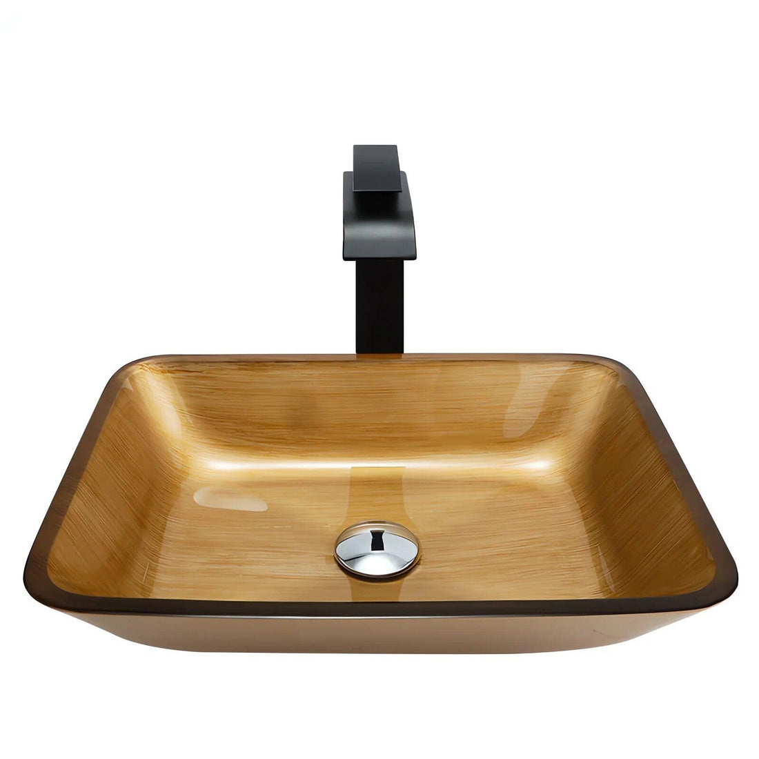 Elegant Rectangular Tempered Glass Bathroom Sink