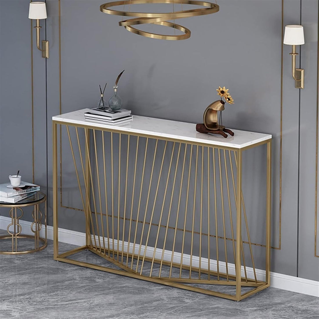 Minimalist Nordic Slate Iron Console Table for Modern Living Spaces
