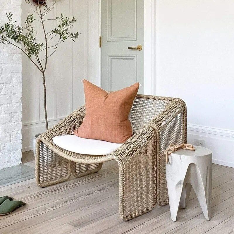 Moderner nordischer Rattan-Loungesessel – Eleganter Outdoor-/Indoor-Sofa-Sessel aus Samt
