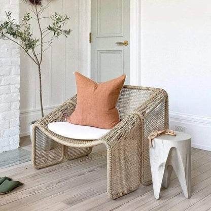 Moderner nordischer Rattan-Loungesessel – Eleganter Outdoor-/Indoor-Sofa-Sessel aus Samt
