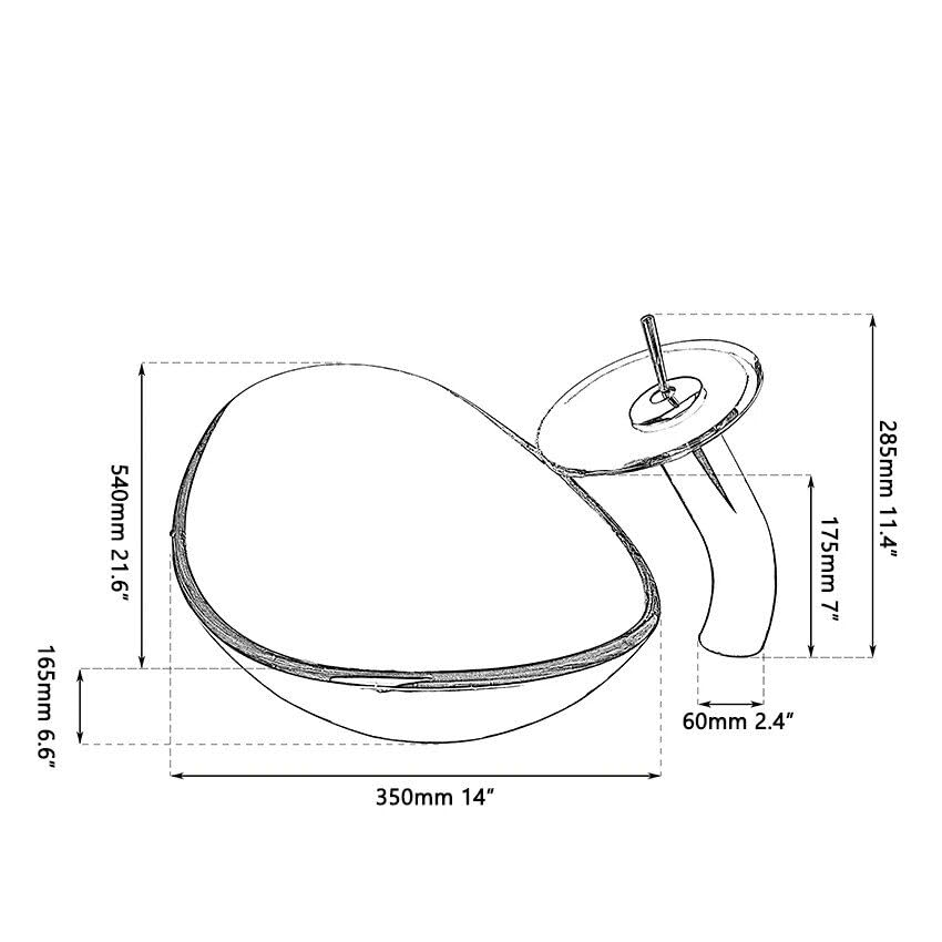 Wasserhahn aus gehärtetem Glas mit Wasserfalleffekt, ovales Waschbecken mit Abflussrohr