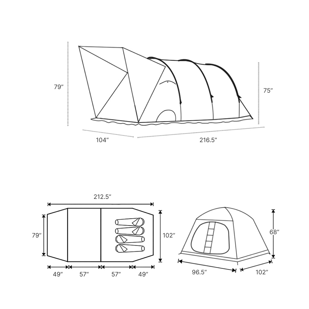 Spacious 5-8 Person Double-Room Camping Tent - Waterproof, Four-Season, Portable Outdoor Tunnel Shelter