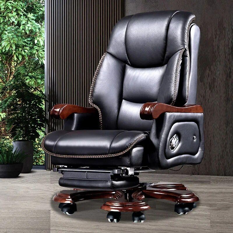 Luxury Ergonomic Swivel Office Chair with armrests and Rollers Brown