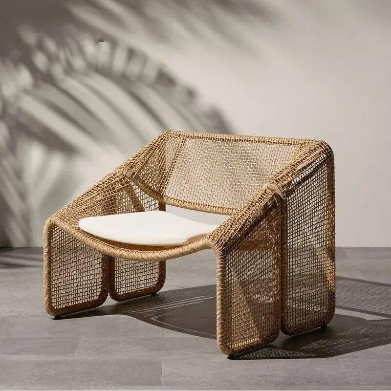 Modern Nordic Rattan Lounge Chair – Elegant Velvet Outdoor/Indoor Sofa Chair