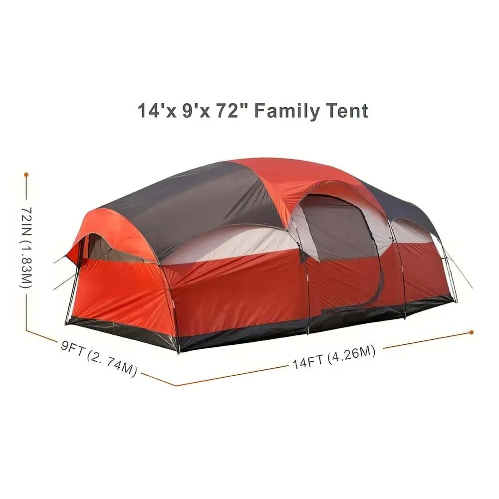 Spacious 6-8 Person Waterproof Camping Tent with Three Rooms