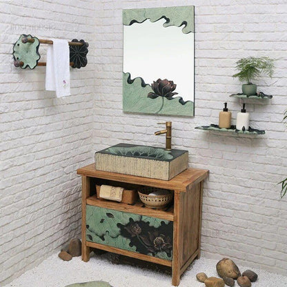 Modern Lotus Leaf Rectangular Resin Washbasin – Elegant Above Counter Bathroom Sink