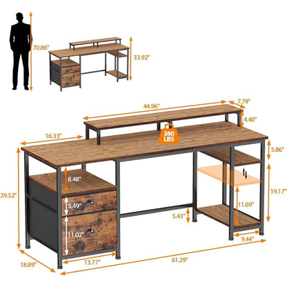 61" Spacious Industrial-Style Computer Desk