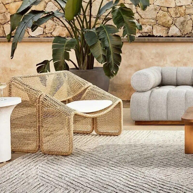 Moderner nordischer Rattan-Loungesessel – Eleganter Outdoor-/Indoor-Sofa-Sessel aus Samt