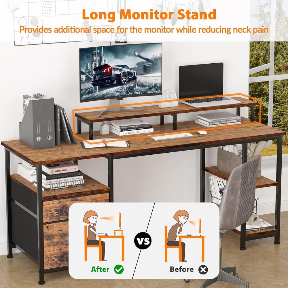 61" Spacious Industrial-Style Computer Desk