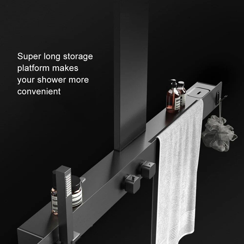 Wall-Mounted Luxury Thermostatic Shower System with Storage Rack &amp; Towel Bar
