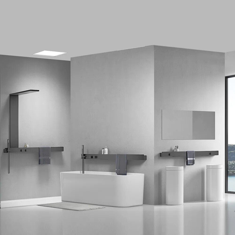 Wall-Mounted Luxury Thermostatic Shower System with Storage Rack &amp; Towel Bar