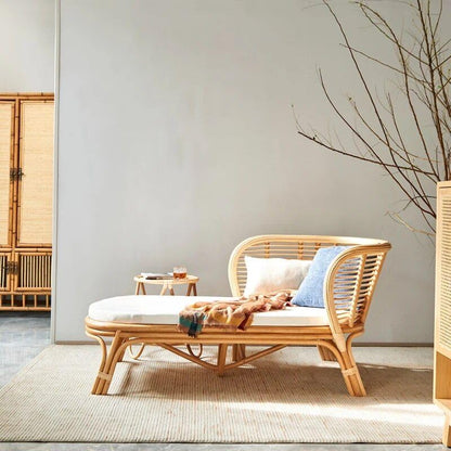 Minimalist Japanese Rattan Chaise Sofa Bed – Artistic Living Room Furniture