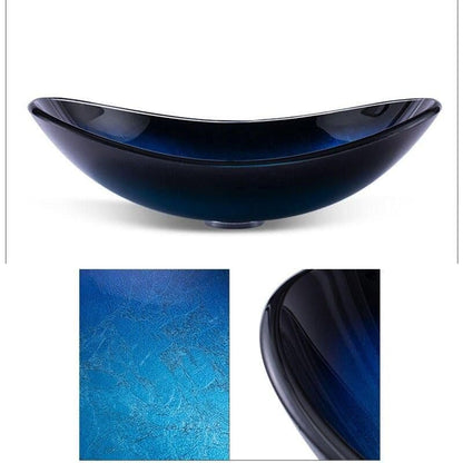 Tempered Glass Waterfall Faucet Oval Basin with Drain Pipe