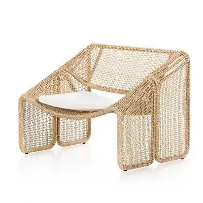 Modern Nordic Rattan Lounge Chair – Elegant Velvet Outdoor/Indoor Sofa Chair