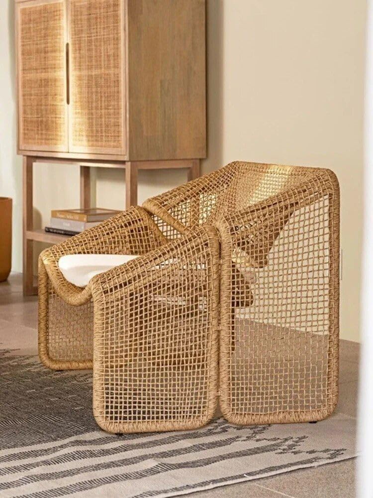 Moderner nordischer Rattan-Loungesessel – Eleganter Outdoor-/Indoor-Sofa-Sessel aus Samt