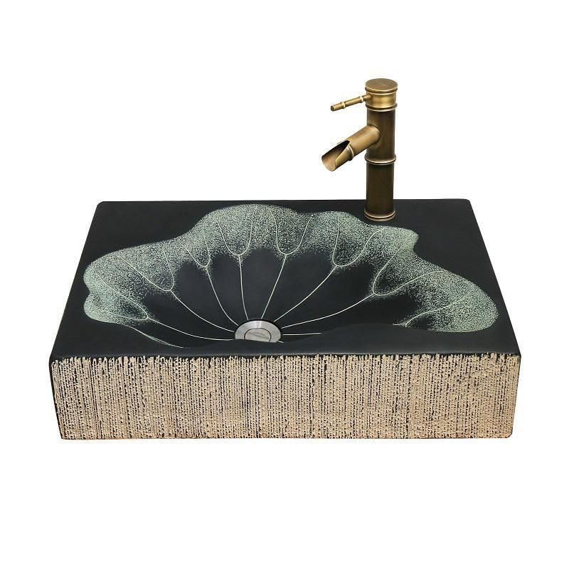 Modern Lotus Leaf Rectangular Resin Washbasin – Elegant Above Counter Bathroom Sink