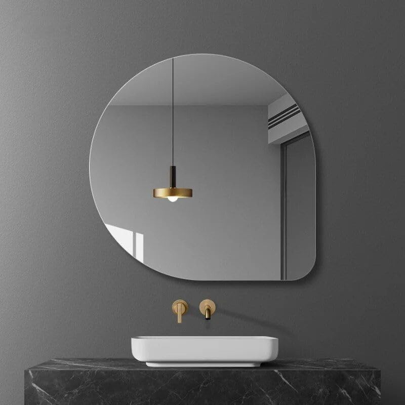 Modern Irregular Wall Mirror with LED Lighting - Frameless Cosmetic Vanity Mirror for Bathroom