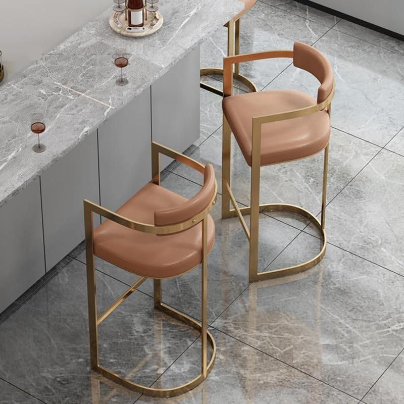 Minimalist Modern Bar Chair with Handrails – High Back, Synthetic Leather