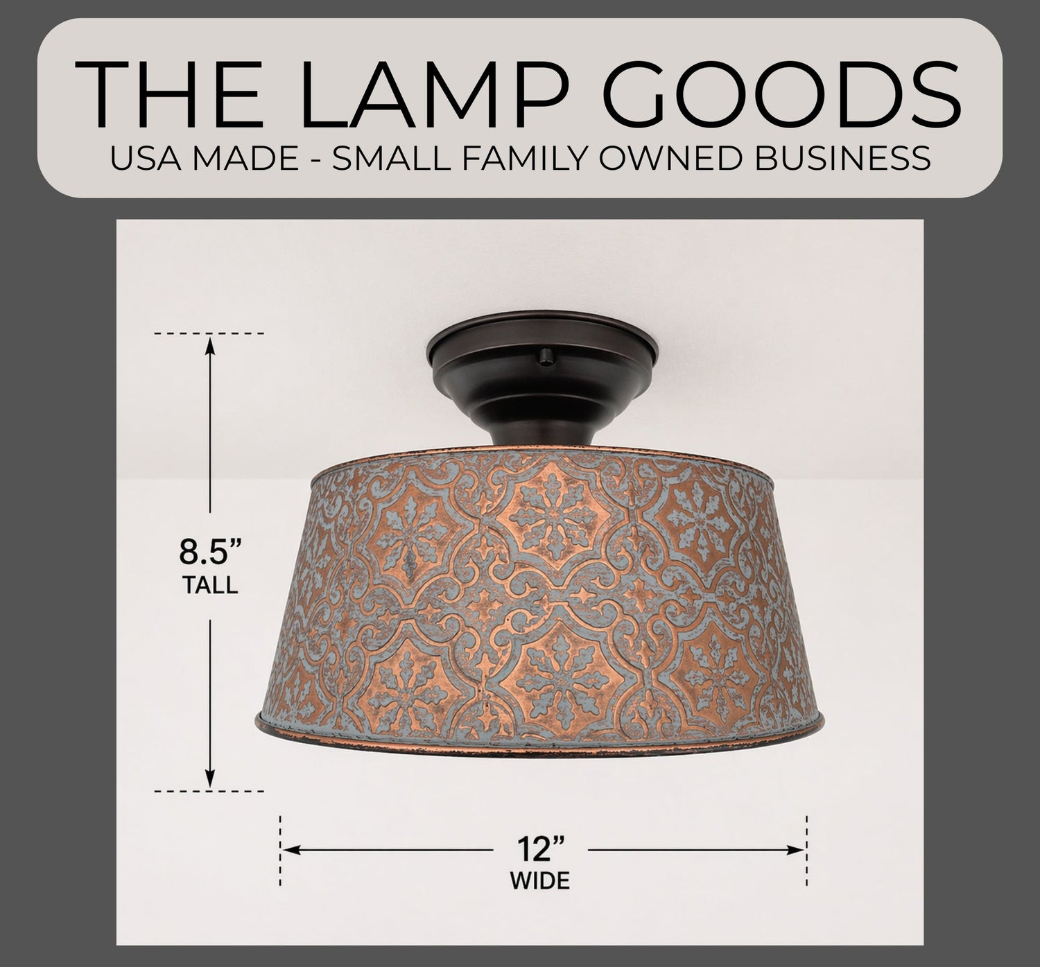 Ornate Copper Farmhouse Ceiling Light | 12" | 4-Bulb Flush Mount