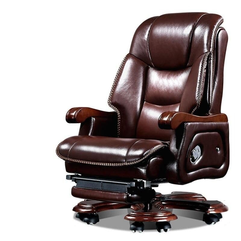 Luxury Ergonomic Swivel Office Chair with armrests and Rollers Brown