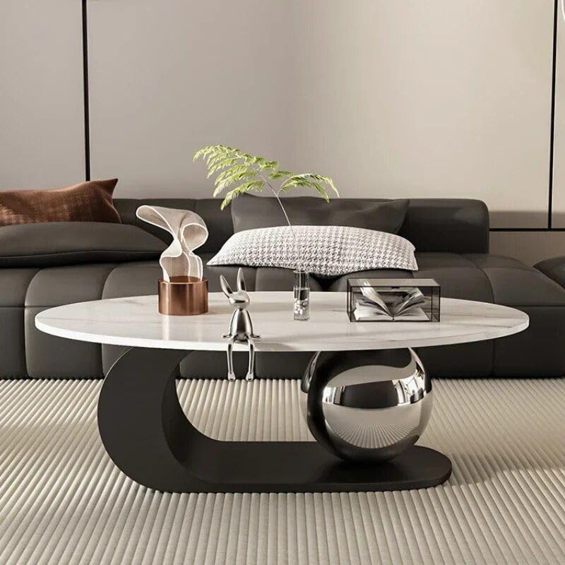 Minimalistischer ovaler Couchtisch aus Steinplatte