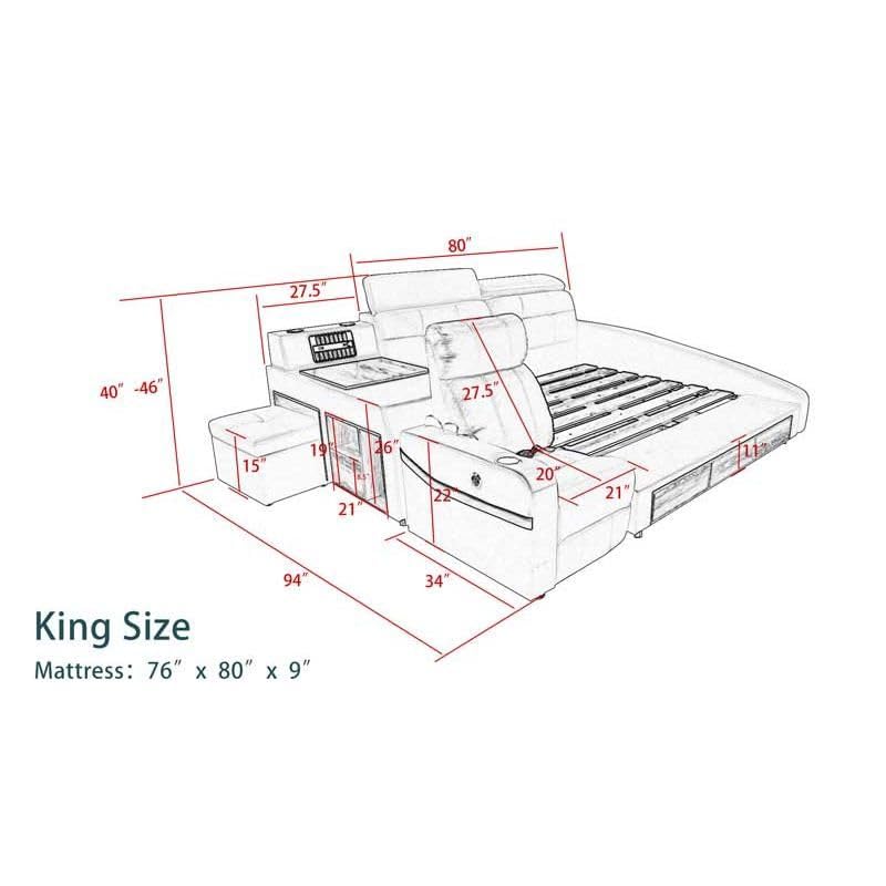 Luxury King Bed with Massage and Storage