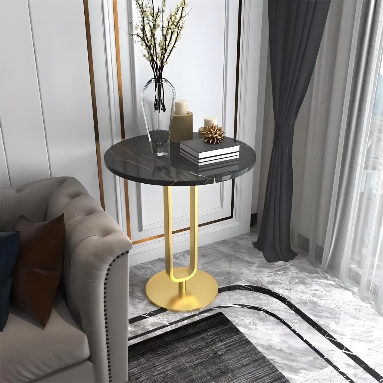 Eleganter, nordisch inspirierter, runder Beistelltisch aus Schiefer für moderne Wohnungen